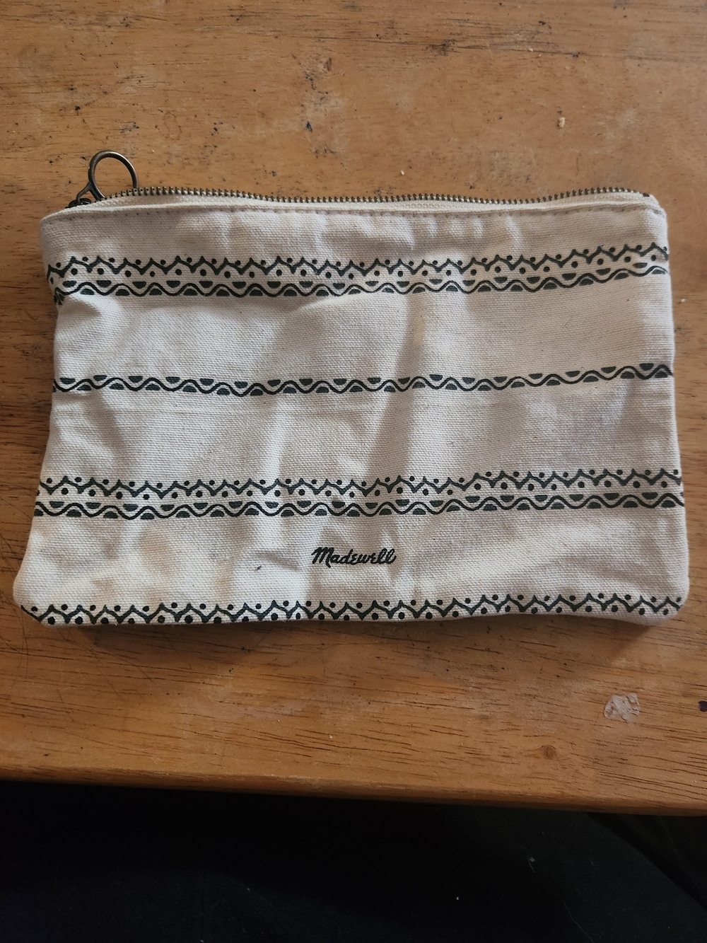 Madewell Canvas Zip Pouch in Cream with Black Pattern